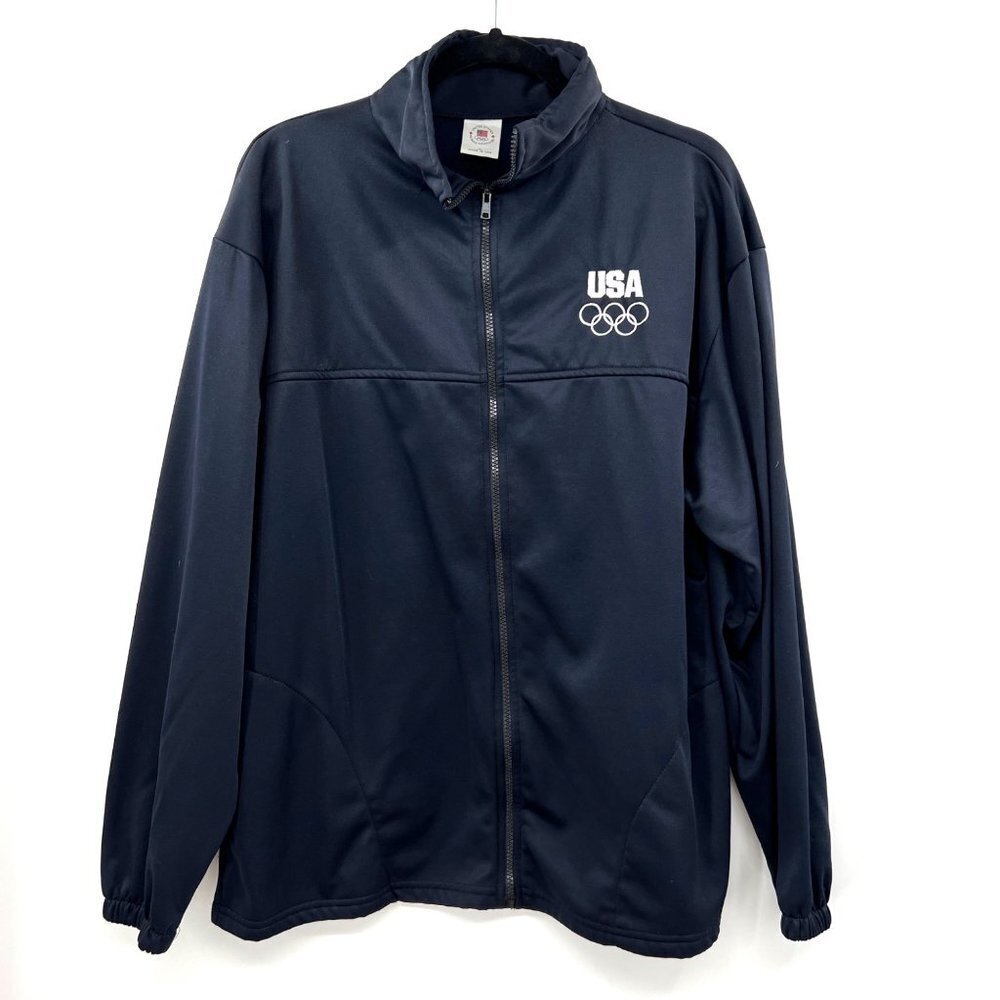USA Olympic Committee Dark Blue Collared Full Zip Long Sleeve Track Jacket Size